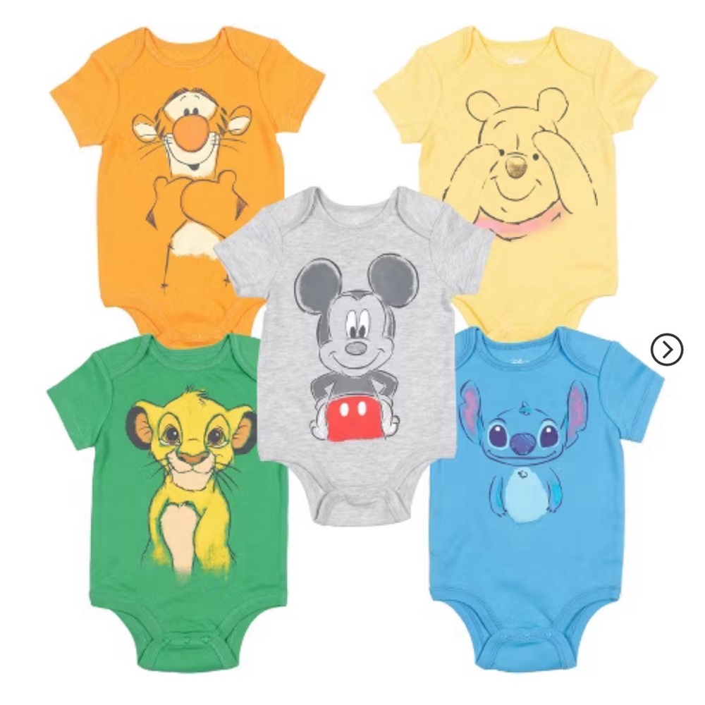 Disney Mickey Mouse‎ Lion King Pooh Bear Tigger Stitch Baby Bodysuits 3-6M NWOT
